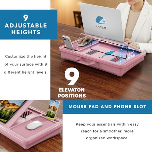 LAPGEAR Ergonomic Pro Lap Desk – Dusty Rose, Fits 15.6" Laptops - Image 4