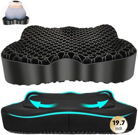 NEW-Vi Gel Seat Cushion, Thickened Big Breathable Honeycomb Design Absorbs Pressure Points Gel Cushion with Anti-Slip Cover Seat Cushion for Office Chair Home Car Seat Cushion for Wheelchair by NEW-Vi
