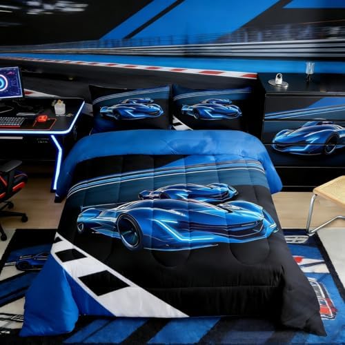 Race Car Toddler Bedding Set Cool Sports Car bedding comforter sets, Racing Car Competition bed sets for Boys youth Extreme Sports Theme Kids Room Decor, automobile vehicle Comforter Full Size - Image 3