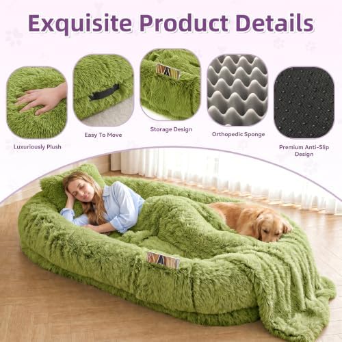 Human Dog Bed, Oversized Plush Lounger Bed with Plump Pillow and Blanket - Image 3
