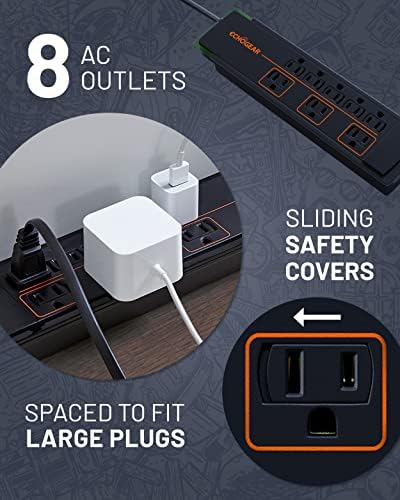 ECHOGEAR ShockBlocker 8 Outlet Surge Protector Power Strip - Slim Design Can Power & Protect Your Entire TV, Office, Or Gaming Setup - Advanced Surge Suppressor with 3420 Joules of Protection - Image 3
