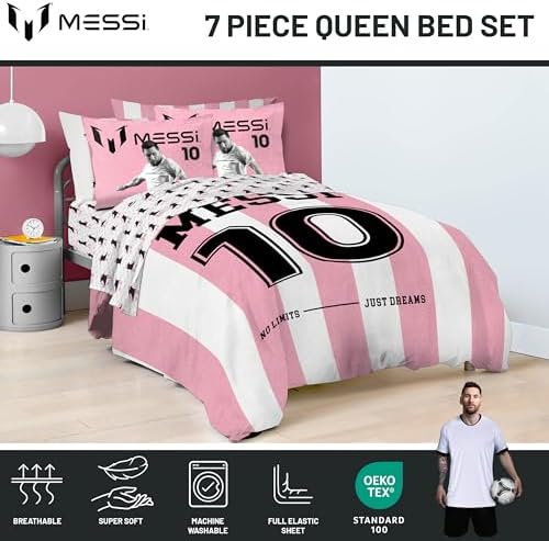 Jay Franco Messi Queen Comforter Set 7 Piece Soft Kids Sports Bedding, Pink - Image 4