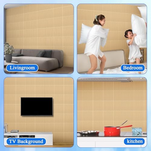 Nuanchu 60 Pcs 3D Wall Panels, 12"x12" PVC Fluted Tiles, Natural Oak - Image 7