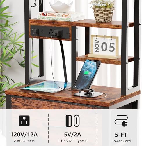 Furnulem Tall Nightstand, 45.3" Bedside Table & End Table, 3 Fabric Drawers - Image 6