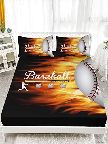 HOSIMA Teens Sports Baseball Bedding Full,1 Fitted Sheet+2 Pillowcases. - Image 2