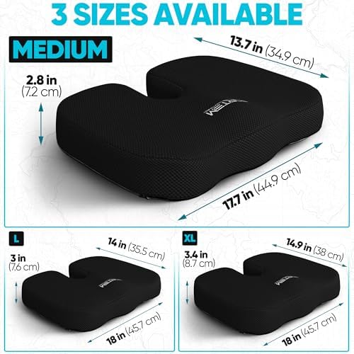 FORTEM Seat Cushion, Office Chair Cushion for Tailbone Sciatica Pain Relief | Memory Foam Pillow for Car | Ergonomic Design | Washable Cover | Non Slip | Black - Image 2