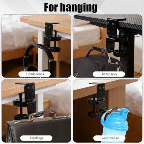 Heavy Duty Desk Hook Clamp, Carbon Steel 360° Rotating Under Desk Headset Stand Holder Clamps Adjustable Hook Clamp on Hanger Office Gaming Accessories for Headphone Purse Umbrellas (Black) - Image 7