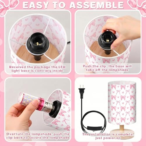 Glooglitter Pink Bow Table Lamp Gifts 3 Colors Dimmable Lights 11.02 x 5.12 Inch Night Light Bedside Lamps Decoration for Bedroom Desk Birthday Gifts for Home Decor - Image 6