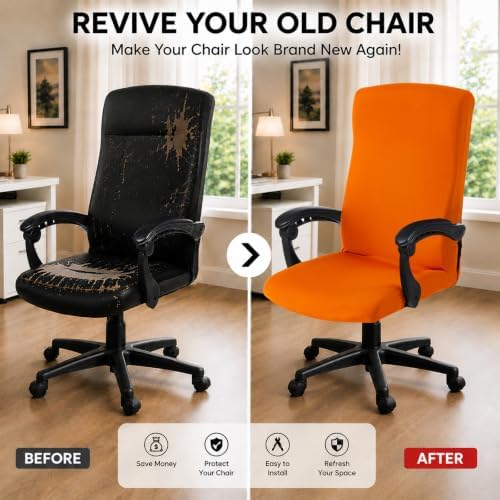 Stretch Computer Office Chair Cover with Durable Zipper - Universal Washable Removable Spandex Rotating Boss Chair Slipcovers - Anti-dust Soft Desk Chair Seat Protector for Dogs, Cats, Pets (Orange) - Image 2