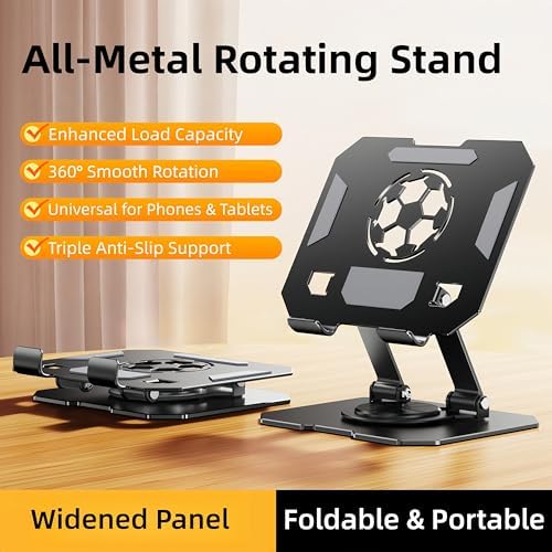 360° Rotatable Metal Tablet Stand(Backboard Soccer Cutout Design), Adjustable Folding Desktop Stand for iPad/iPhone/Switch, Universal Use for Office/Movie/Studying/Drawing/Gaming, Black - Image 2