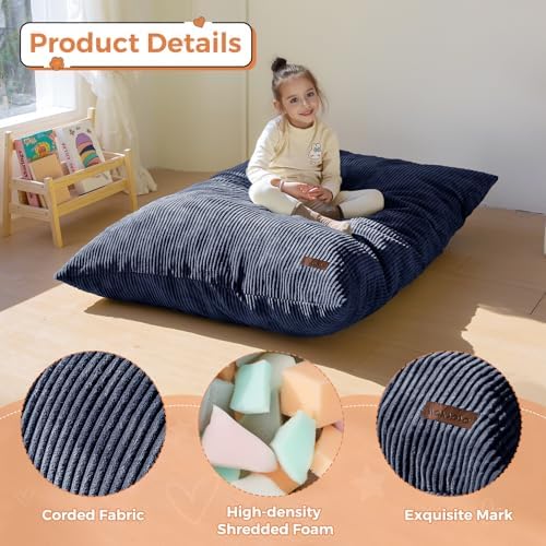 MAXYOYO 3 in 1 Kids Bean Bag Chair, Comfy Floor Sofa with Removed Cover | Convertible Chair Folds from Bean Bag to Lounger, Floor Couch with High-Density Foam Filling, Floor Sofa for Gaming, Navy - Image 6
