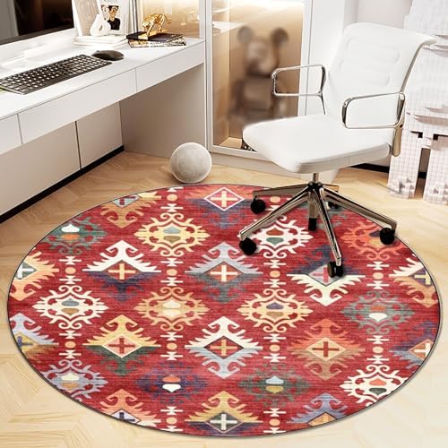 Office Chair Mat for Hardwood Floor, Vintage Computer Gaming Rolling Low Pile Carpet Floor Chair Mat, Anti-Slip Backing Round Desk Rug Floor Mat for Home by Heavyoff