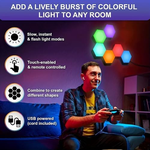 IFTHFOUR 10 Pack Hexagon Light Panels - Smart RGB Hexagon LED Lights Wall Lights Remote Control Lights for Lving Room, Bedrooms, DIY Lovers, Gifts, Gaming Room, Kids - Image 2