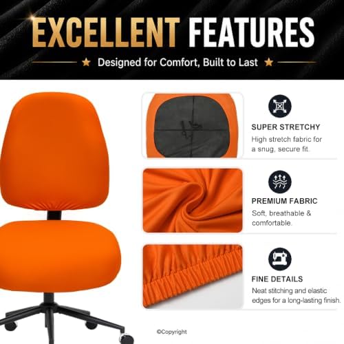 DIVA EN CAMINO DEC Stretchable Desk Office Chair Seat Covers - Universal Stretch Computer Chair Slipcover - Washable Rotating Backrest Coverings & Cushion Protectors for Dogs, Cats, Pets, Orange - Image 4