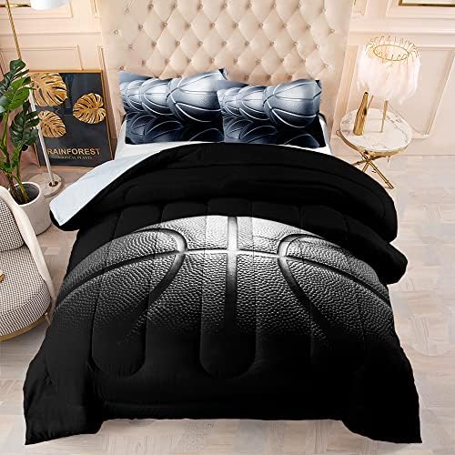 Basketball Comforter Set,Sports Basketall Bedding Set with Pillowcases, Boys Comforter Set Twin,Black Ultra Soft Microfiber Kids Bed Set,Basketball Bedding for Teen Boy Kids - Image 5