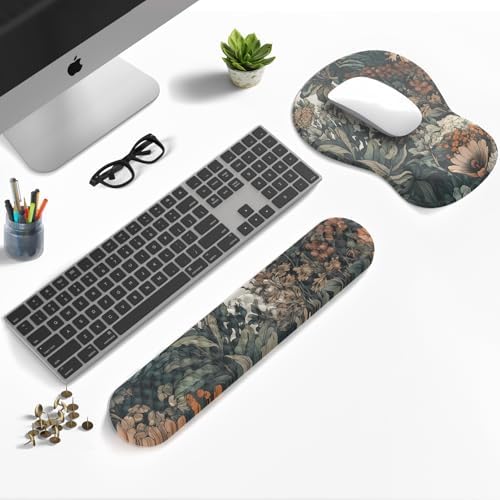 Boho Aesthetic Mouse Pad with Wrist Rest Keyboardpad Vintage Wildflowers Wrist Rest for Computer Keyboard Wrist Rest, Non-Slip Base Home/Office for Computer Keyboard, Made Easy Typing & Relieve - Image 2