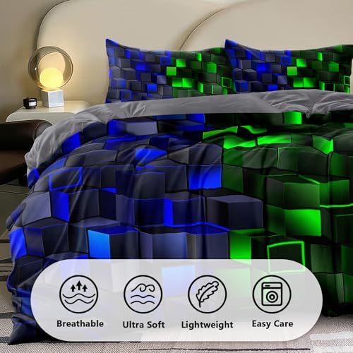 6 Piece 3D Block Comforter Set Twin Size for Boys Kids Room Vibrant Red Green Gaming Block Bedding Set Bed in a Bag for Boys Girls Kids Teens Bedroom Decorative Twin12 - Image 3