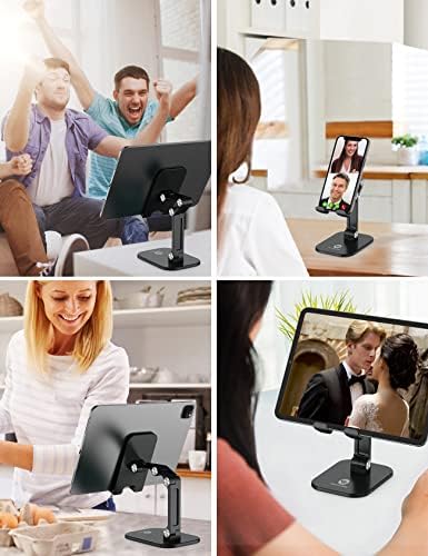 OCYCLONE Cell Phone Stand + 2 PCS Cable Organizer, Angle Height Adjustable iPhone Stand for Desk, Foldable Cell Phone Holder Tablet Stand Compatible with 4.7"-13" Phone Tablet - Image 5