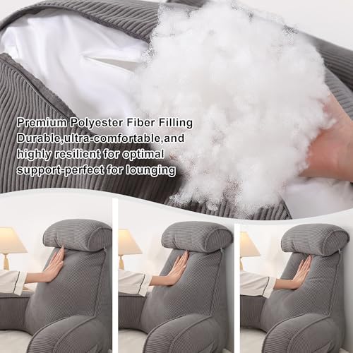 Reading Pillow for Sitting Up in Bed, Sofa & Floor – Corduroy Backrest Pillow with Arms, Side Pockets & Washable Cover, Bed Rest Pillow Back Support, Dark Grey - Image 6