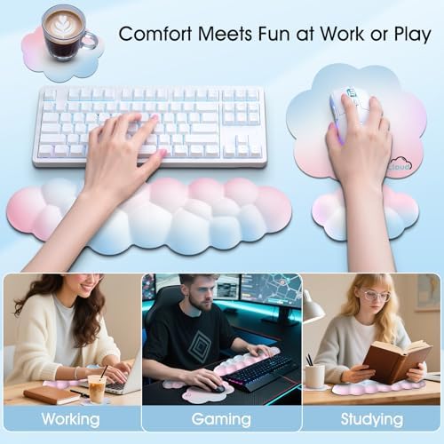 Cloud Wrist Rest Keyboard Cushion and Cloud Mouse Pad, Rainbow | 4-in-1 Ergonomic Cloud Keyboard Wrist Rest Set, Memory Foam, Arm Support for Palm, Cute Desk Accessory for PC Gaming Setup - Image 6