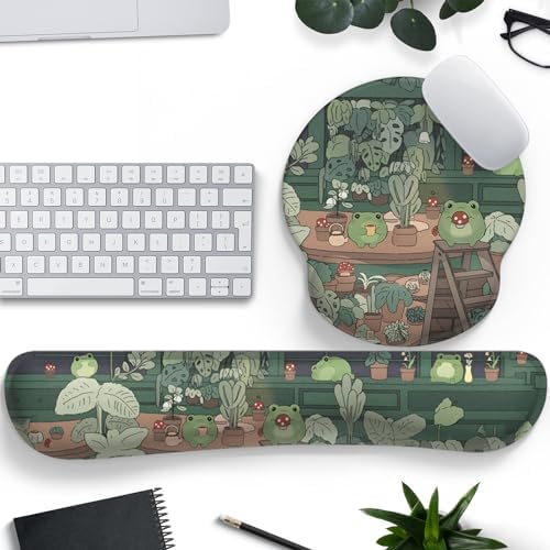 Cute Frog Mouse Pad with Wrist Rest Kawaii Green Decor Pain Relief Mat, Ergonomic Mouse Pad for Desk Computer Keyboard Laptop, Desk Decor Office Accessories for Girl Wrist Rest for Computer Keyboard. by Mechanical+Cattle