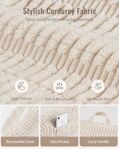 Blissful Diary Reading Pillow, Large Backrest Pillow with Shredded Memory Foam for Adult & Children, Designed for Bed and Couch Sitting Up, Includes Arms, Pockets and Washable Cover, Off White - Image 6