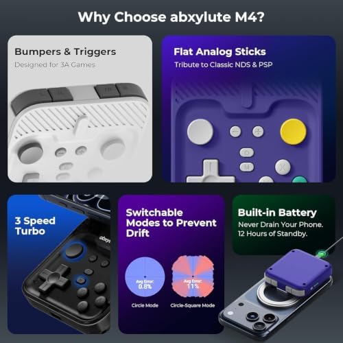 abxylute M4 Snap-On Mobile Gaming Controller for Android & iPhone, Switch 1&2, Portable Bluetooth Controller, Pocket-Sized Retro Arcade Phone Gamepad Kickstand, Dual Joystick Turbo Pro Gaming Magnetic (Orange) - Image 6