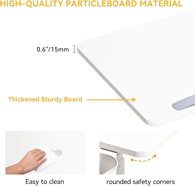 Overbed Bedside Table with Wheels, Pneumatic Adjustable Medical Tilt Top Hospital Bed Table Over The Bed, Rolling Laptop Desk, Mobile Standing Desk for Hospital and Home Use, White - Image 8