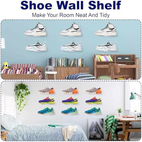6 Pcs Acrylic Floating Shoe Display Shelves, Clear Wall Mount Levitating Sneaker Shelf for Collection Storage, Maximize Space in Bedroom Hallway Gaming Room - Image 7