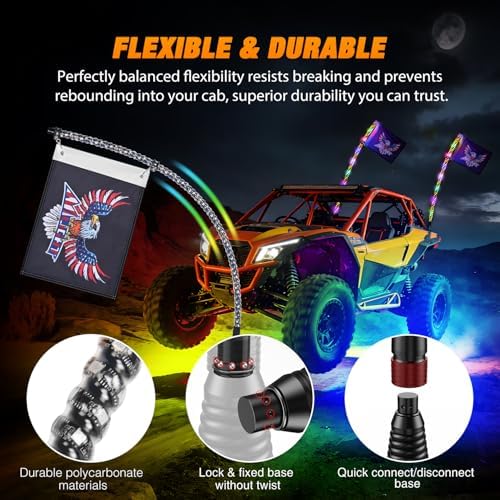 Nilight RGB LED Whip Light 2PCS 4FT with 4 Rock Lights Combo - Image 6