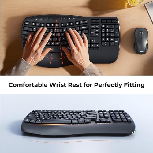 MEETION Ergonomic Wireless Keyboard and Mouse Combo with Wave Keys - Image 3