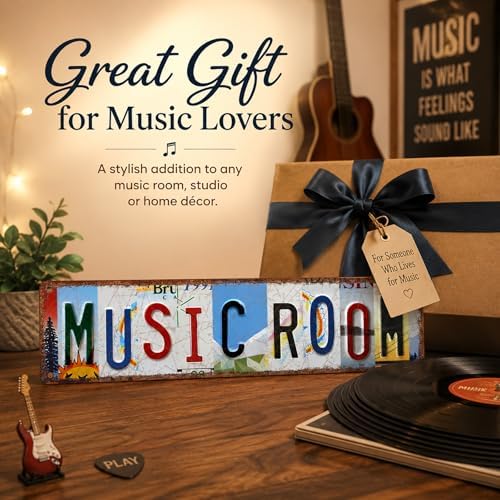 Music Room Vintage Metal Tin Sign, License Plate Style Wall Decor, Colorful Retro Design 4×16 Inch (26002) - Image 7