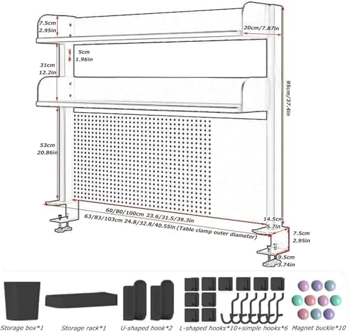 Pegboard Wall Organizer Panels.Clamp-on Desk, Pegboard Workstation Extender, Privacy Panel, Desktop Storage Shelf for Home Office & Gaming Setup (31.5 inches) - Image 3