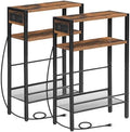 HOOBRO Small Narrow Side Table with Charging Station Set of 2, Skinny End Table for Small Spaces, Slim Nightstand with USB Ports Outlet, Sofa Beside Table with Storage Shelf BF102UBZP201 by HOOBRO