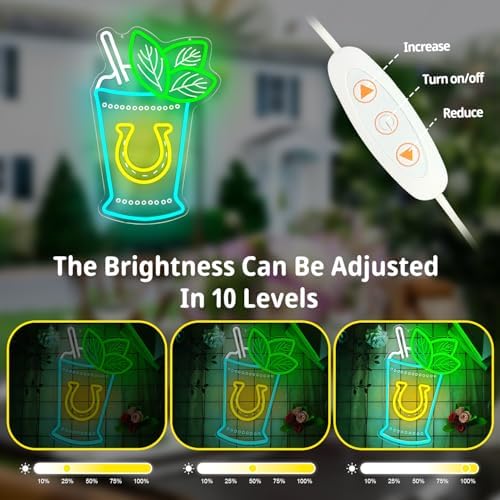 Mint Julep Neon Sign Dimmable Kentucky Horse Derby Neon Lights Mint Julep Cup Led Wall Decor Horse Racing Cocktail Light Up Sign for Party Derby Time - Image 3