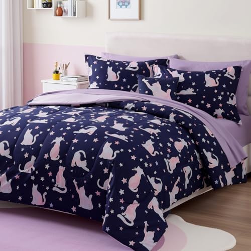 Full Size Comforter Sets for Girls - 4 Pieces Cute Cat Full Bedding Set - Image 2