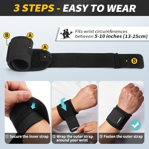 CAMBIVO 2 Pack Wrist Brace for Carpal Tunnel with wraps, Black | Wrist Support, Adjustable Wrist Wraps for Weightlifting, Tendonitis, Pain Relief, Sleeping, Night, Gym, Neoprene, Both Hands - Image 2