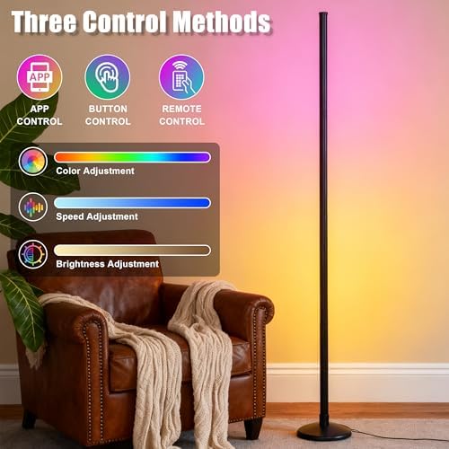 Led Corner Lamp – Bonus RGB TV Backlight – RGBIC Corner Floor Lamp with 16M+ Colors, 300+ Effects, Music Sync, 5V/2A Adapter, Perfect Ambient Lighting for Living Room, Bedroom & Gaming Setup - Image 2