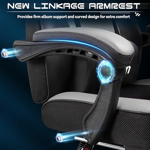 Gaming Chair for Adults, Grey Video Game Chair with Footrest, Big and Tall Gaming Chair Heavy Duty Computer Chair with Massage Lumbar, Ergonomic Adjustable Height and 360° Swivel, PU Leather, Grey - Image 6