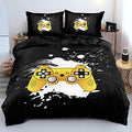 3D Print Yellow Gamepad Duvet Cover Set Gaming Comforter Covers and Pillowcases King Size Black Background Color Bed Set Gamer Beddings Boy Kid Bedroom Decorations by Holiyjog