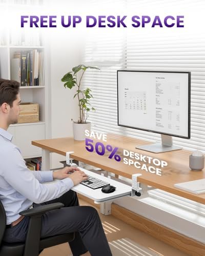 Ergonomic Mouse & Keyboard Tray Under Desk, 20x11.8 in Board, White - Image 5