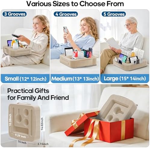 Couch Cup Holder Tray, Couch Caddy for Drink, Snack, Phone, Remote, Ipad, Game Controller, Large-size Sofa Cup Holder for Bed, Sofa, Car, Desk, Khaki - Image 4