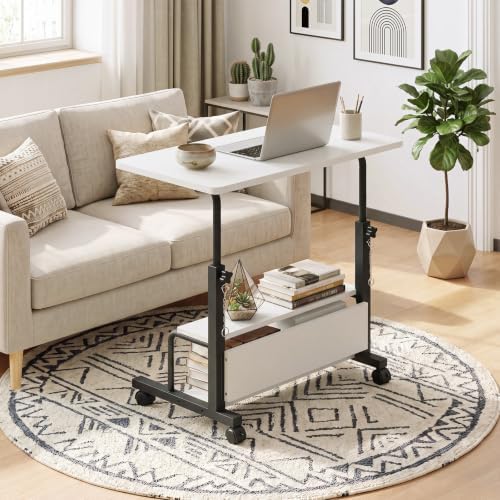 OLIXIS Rolling Desk, Storage Shelves, Laptop Table, Home Office - Image 2