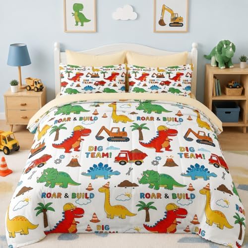 Nesker Twin Comforter Set for Boys, 5 Pieces Dinosaur Bedding for Kids by NeskerCozyLiving