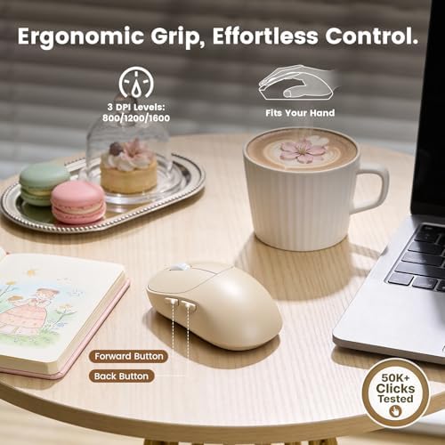 Wireless Keyboard and Mouse Combo, Magnetic Soft-Touch Wrist Rest, Beige - Image 6