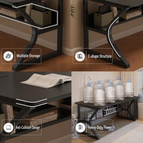 OSCHF 63-Inch Extra Long Desk with Storage Shelf, Black - Image 4
