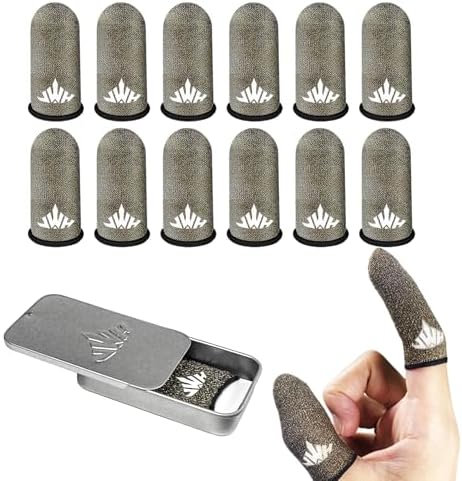 JWH Ultra Thin Pure Silver Fiber Mobile Phone Gaming Accessories Finger Thumb Sleeve,Breathable Silky,12 Pack Guantes para Dedos Gamer,Storage Box, Dedales Gamer,Finger Gloves, for PUBG Gaming Cots by JWH