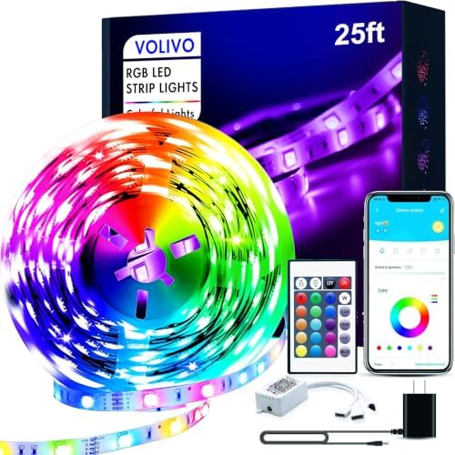 VOLIVO 25FT LED Strip Lights for Bedroom RGB Color Changing by VOLIVO