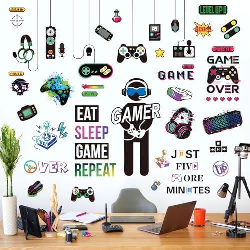 decalmile Gamer Gaming Controller Eat Sleep Game Boys Wall Decals Stickers - Image 2