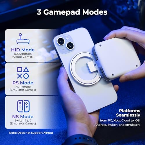 abxylute M4 Snap-On Mobile Gaming Controller for Android & iPhone, Switch 1&2, Portable Bluetooth Controller, Pocket-Sized Retro Arcade Phone Gamepad Kickstand, Dual Joystick Turbo Pro Gaming Magnetic (White) - Image 4